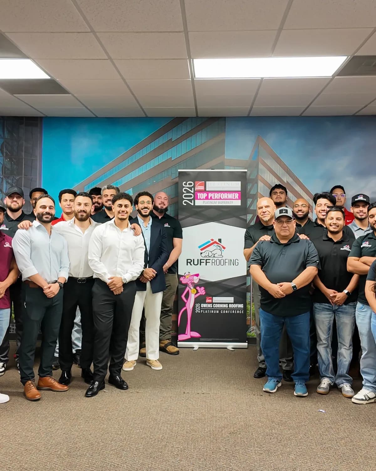 The Ruff Roofing team at the company office in Texas