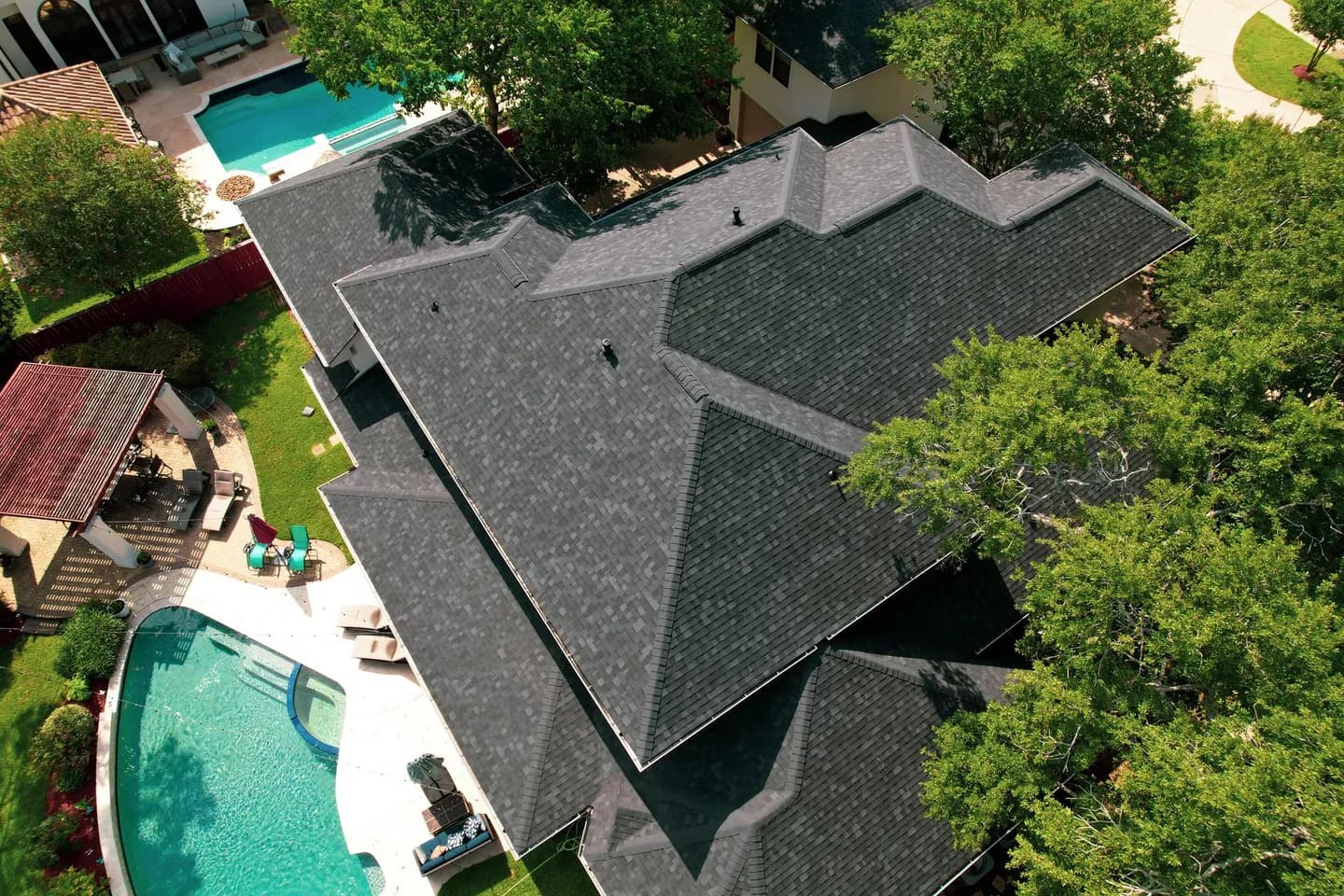 aerial view of roofing project